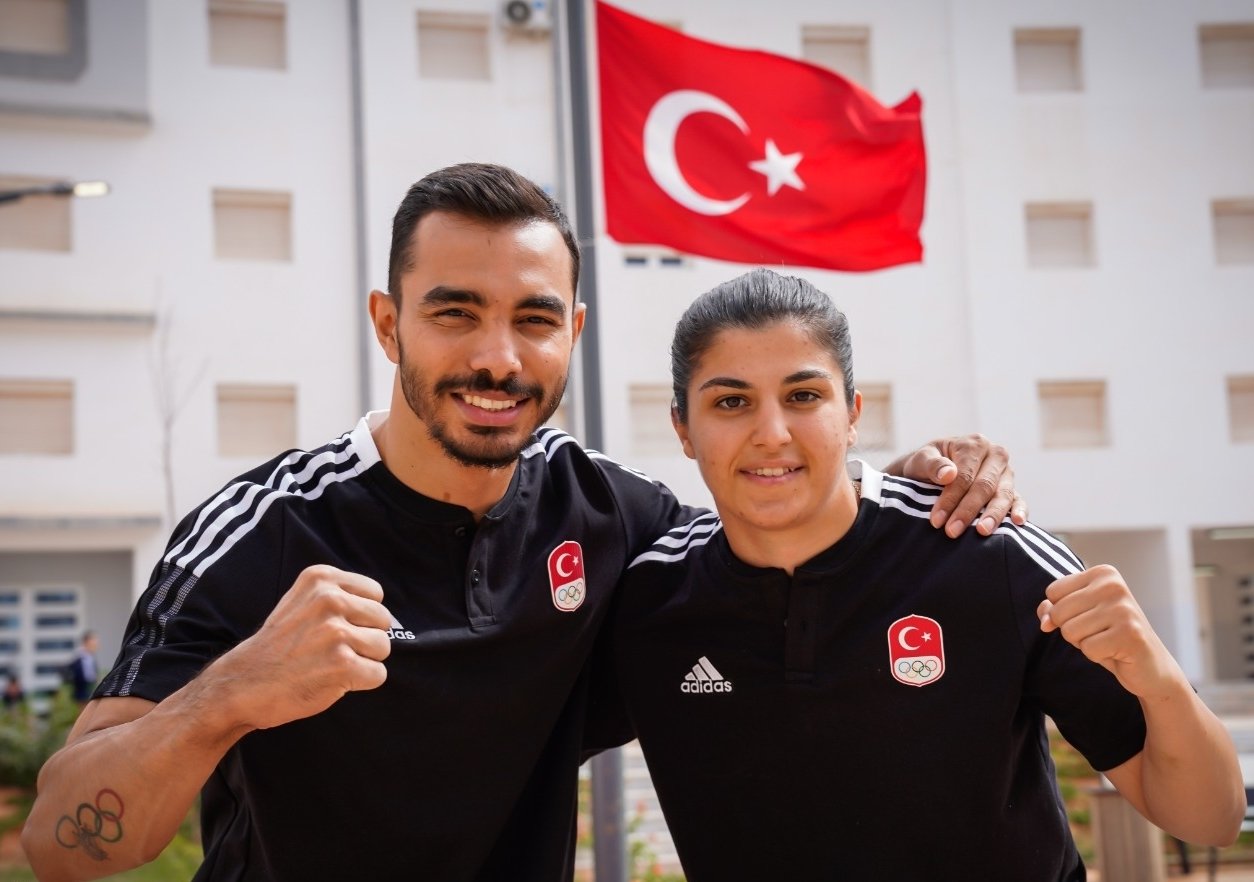 Boxer Busenaz Sürmeneli (R) and gymnast Ferhat Arıcan will carry the Turkish flag at the opening ceremony, Istanbul, Turkey, June 22, 2022. (AA Photo)