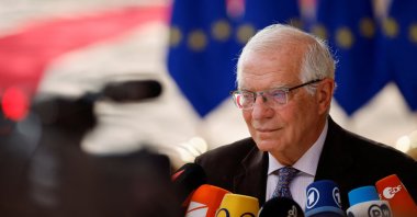 High Representative of the European Union for Foreign Affairs and Security Policy Josep Borrell speaks to the members of the media as he arrives for a meeting of Western Balkans countries leaders with EU leaders, Brussels, Belgium, June 23, 2022. (Reuters Photo)