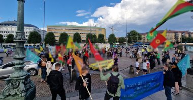 PKK/YPG terrorist sympathizers hold protests in Gothenburg, Sweden, June 20, 2022. (IHA Photo)
