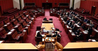 Senators vote and pass the Treasury Laws Amendment Bill 2019, in the Senate at Parliament House in Canberra, Australia, July 4, 2019. (Getty File Photo)