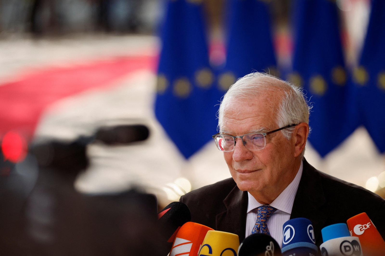 High Representative of the European Union for Foreign Affairs and Security Policy Josep Borrell speaks to the members of the media as he arrives for a meeting of Western Balkans countries leaders with EU leaders, Brussels, Belgium, June 23, 2022. (Reuters Photo)