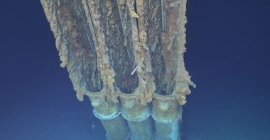 This undated handout photo received on June 25, 2022 from Caladan Oceanic and EYOS expeditions shows torpedo tubes of the wreck of navy destroyer USS Samuel B. Roberts. (AFP Photo)