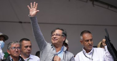 Then-Historical Pact coalition presidential candidate Gustavo Petro waves at supporters during a closing campaign rally in Zipaquira, Colombia, May 22, 2022. (AP File Photo)