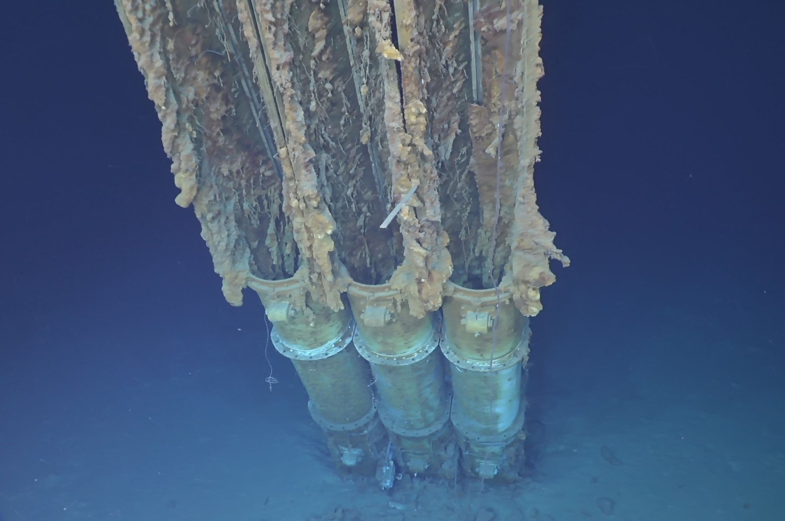 This undated handout photo received on June 25, 2022 from Caladan Oceanic and EYOS expeditions shows torpedo tubes of the wreck of navy destroyer USS Samuel B. Roberts. (AFP Photo)