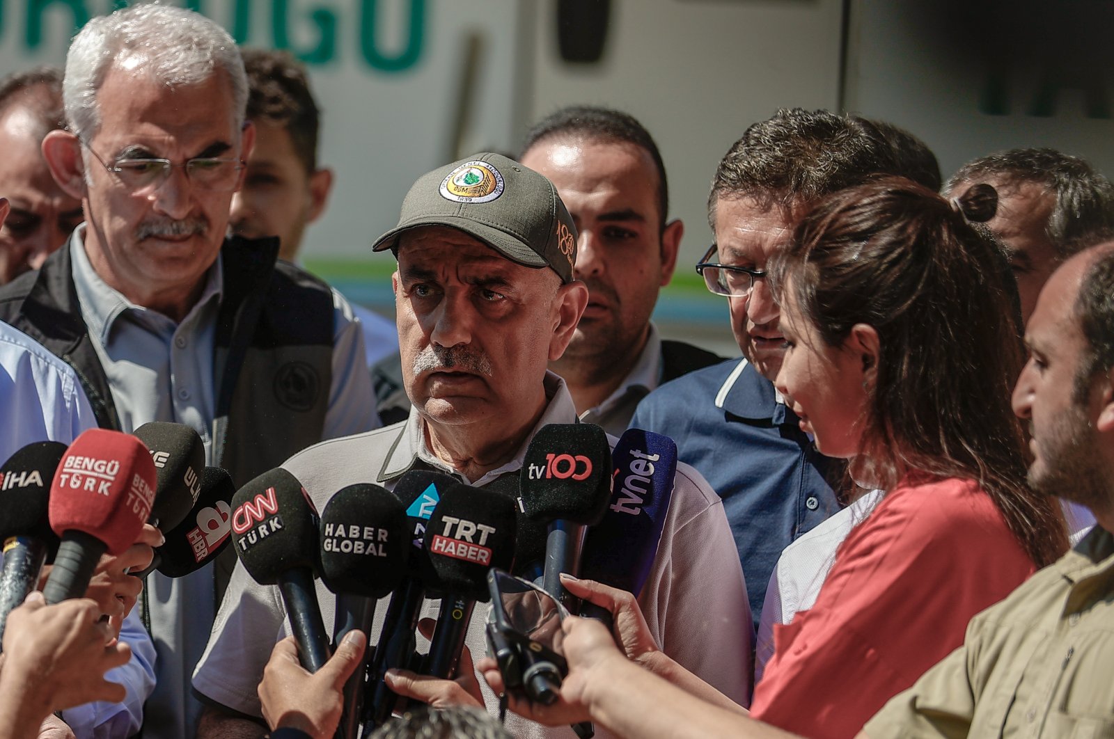 Minister of Agriculture and Forestry Vahit Kirişci making a statement to reporters on the wildfire that broke out near Marmaris in southwestern Turkey, June 25, 2022. (AA Photo)