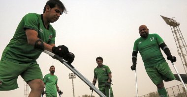 Members of the Iraqi national football team for amputees take part in a training session, Baghdad, Iraq, May 10, 2022. (AFP Photo)