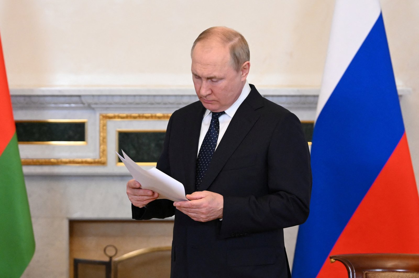 Russian President Vladimir Putin attends a meeting with his Belarusian counterpart Alexander Lukashenko in Saint Petersburg, Russia, June 25, 2022. (Sputnik/Maxim Blinov/Kremlin via Reuters)