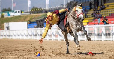 In this undated photo, a horse rider participates in the 3rd World Nomad Games, Issyk-Kul, Kyrgyzstan. (AA Photo)
