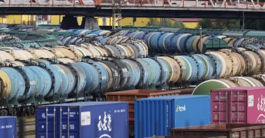 Freight cars stand on the railroad tracks of the freight station in Kaliningrad, Russia, Tuesday, June 21, 2022. (AP Photo)