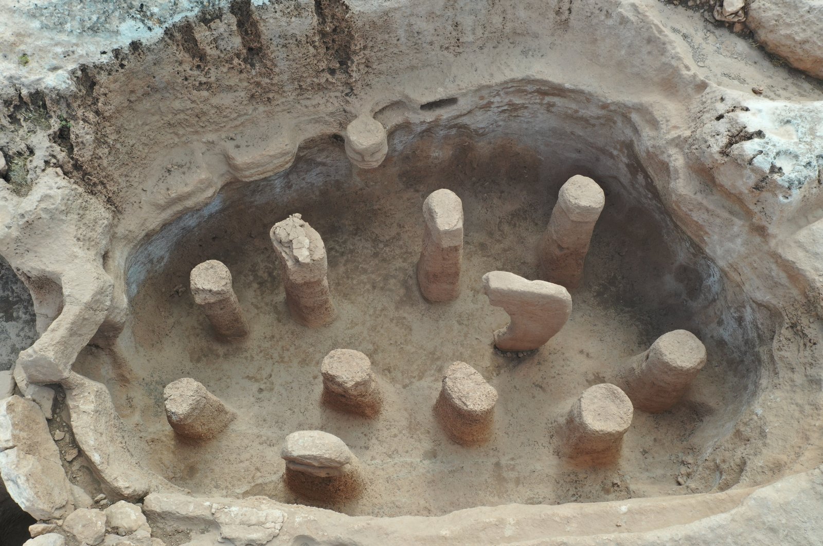 Artifacts unearthed during the excavations at Karahantepe Ruins in Şanlıurfa, one of the important settlements of the Neolithic period, will be protected by a temporary roof, Şanlıurfa, Turkey, June 22, 2022. (AA Photo)