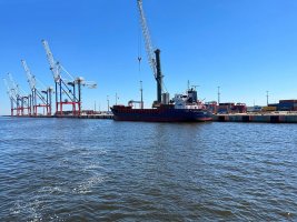 A view of the constructions of the Belarusian port Bronka, outside St. Petersburg, Russia, June 25, 2022. (Photo via AP)