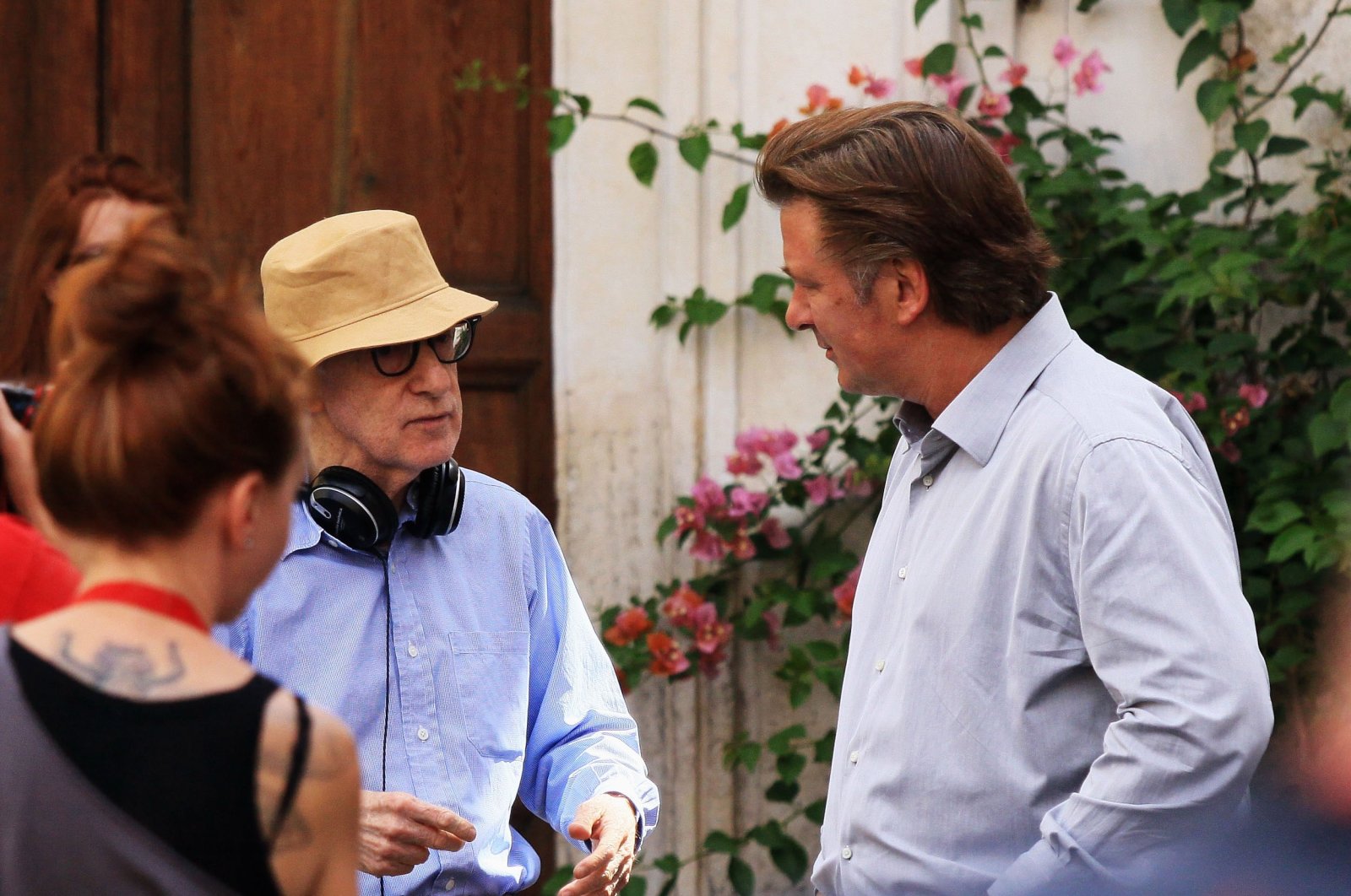 Director Woody Allen and Alec Baldwin speak during the filming of &quot;To Rome With Love,&quot; at Piazza Madonna Dei Monti, Rome, Italy, July 26, 2011. (Getty Images)