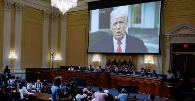 A video of former U.S. President Donald Trump is played as Cassidy Hutchinson, who was an aide to former White House Chief of Staff Mark Meadows during the Trump administration, testifies during a House Select Committee public hearing that investigates the Jan. 6 attack on the U.S. Capitol, Washington, U.S., June 28, 2022. (Reuters Photo)