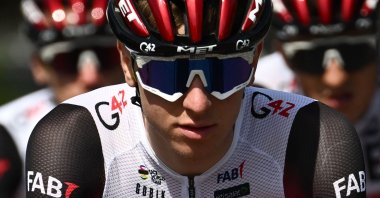 Slovenian cyclist Tadej Pogacar (L) rides during a training session, Koge, Denmark, June 29, 2022. (AFP Photo)