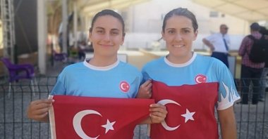 Gülçin Esen (L) and Beyza Tatarlı win gold medal in bocce at the Mediterranean Games, Oran, Algeria, June 28, 2022. (IHA Photo)