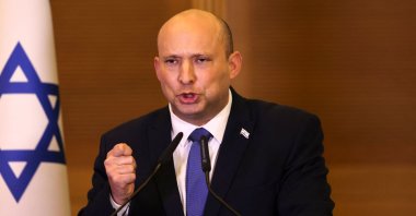 Israel's outgoing Prime Minister Naftali Bennett addresses deputies of his Yamina party at the Knesset in West Jerusalem, Israel, June 29, 2022. (AFP Photo)
