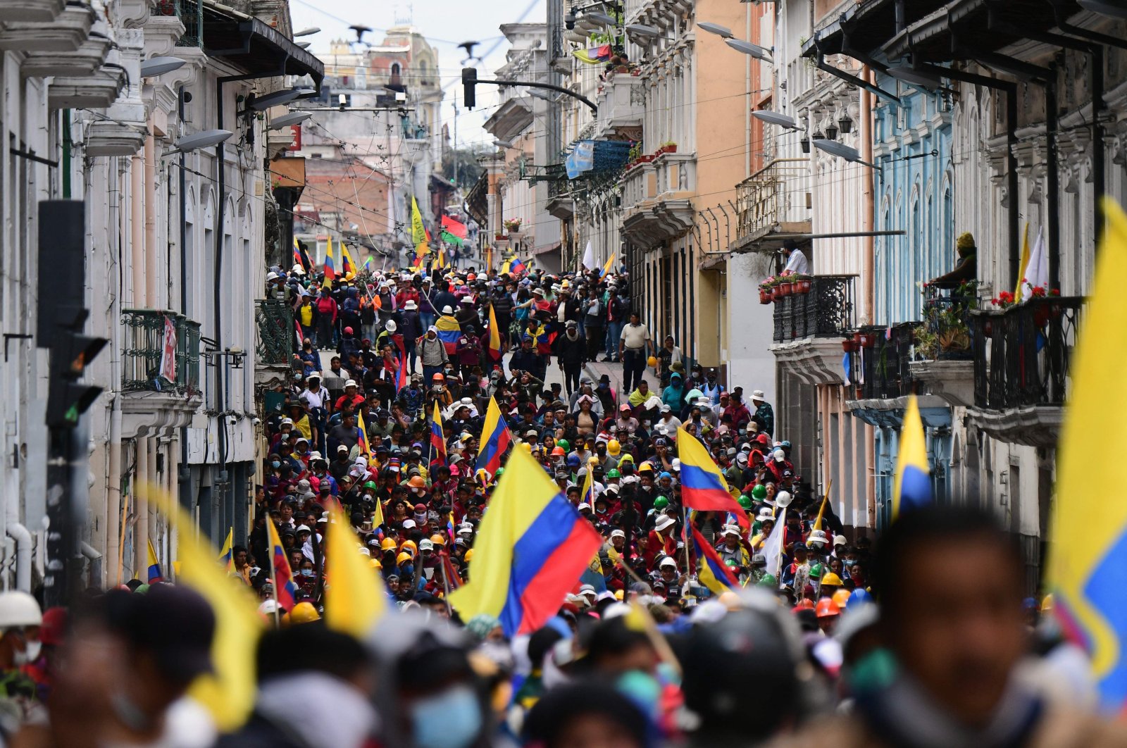 Indigenous people march towards the Carondelet Presidential Palace, Quito, Ecuador, June 27, 2022. (AFP Photo)