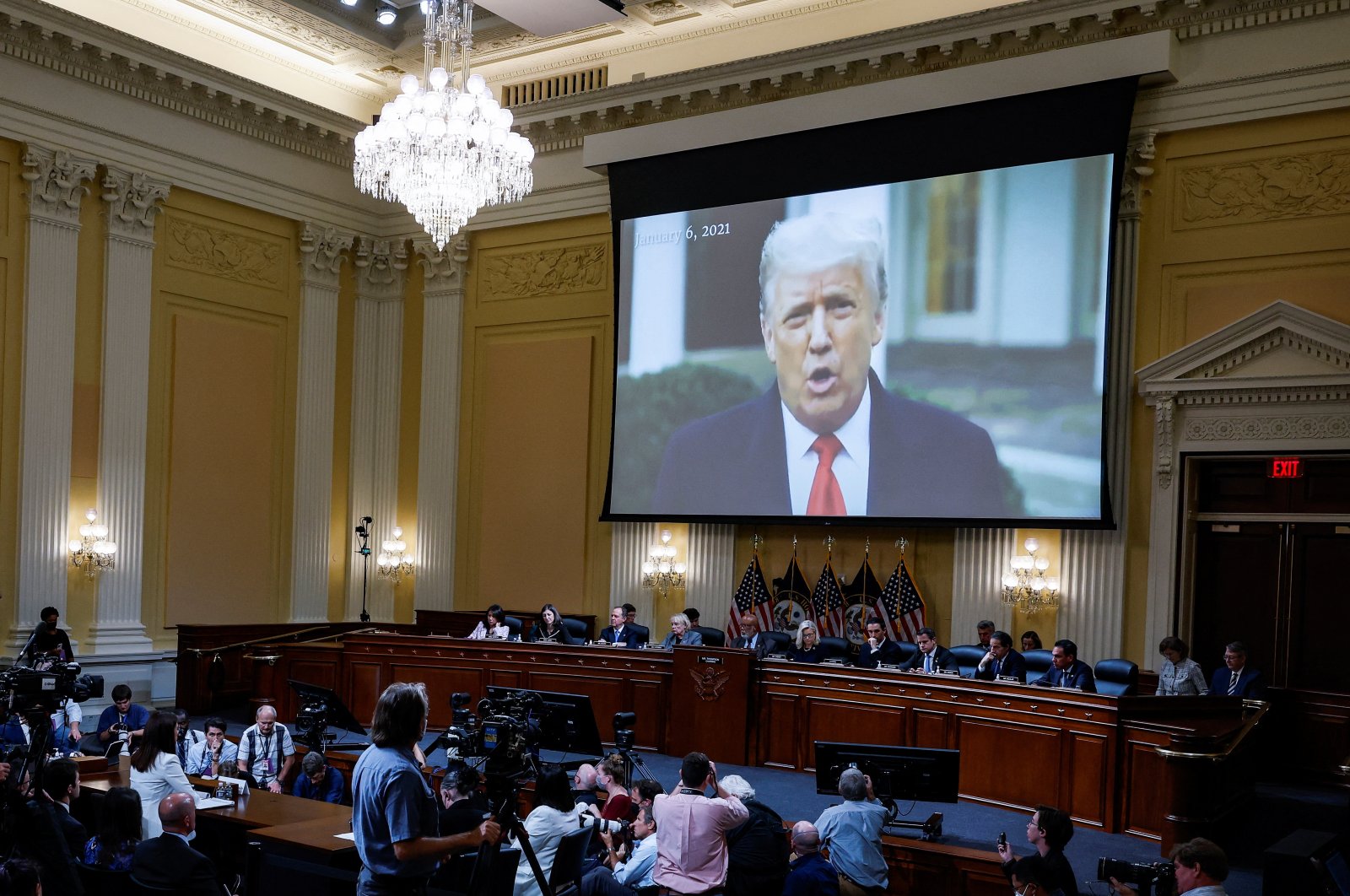 A video of former U.S. President Donald Trump is played as Cassidy Hutchinson, who was an aide to former White House Chief of Staff Mark Meadows during the Trump administration, testifies during a House Select Committee public hearing that investigates the Jan. 6 attack on the U.S. Capitol, Washington, U.S., June 28, 2022. (Reuters Photo)