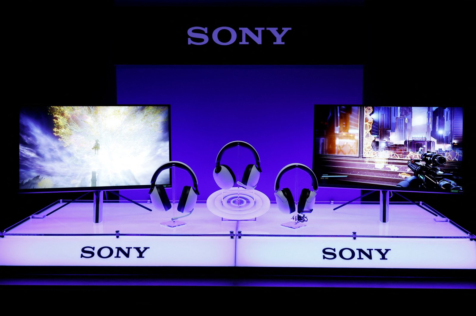 Sony Group&#039;s new line of headphones and monitors targeting the growing PC market for video games, the Inzone line, is displayed during its unveiling in Tokyo, Japan, June 29, 2022. (Reuters Photo)