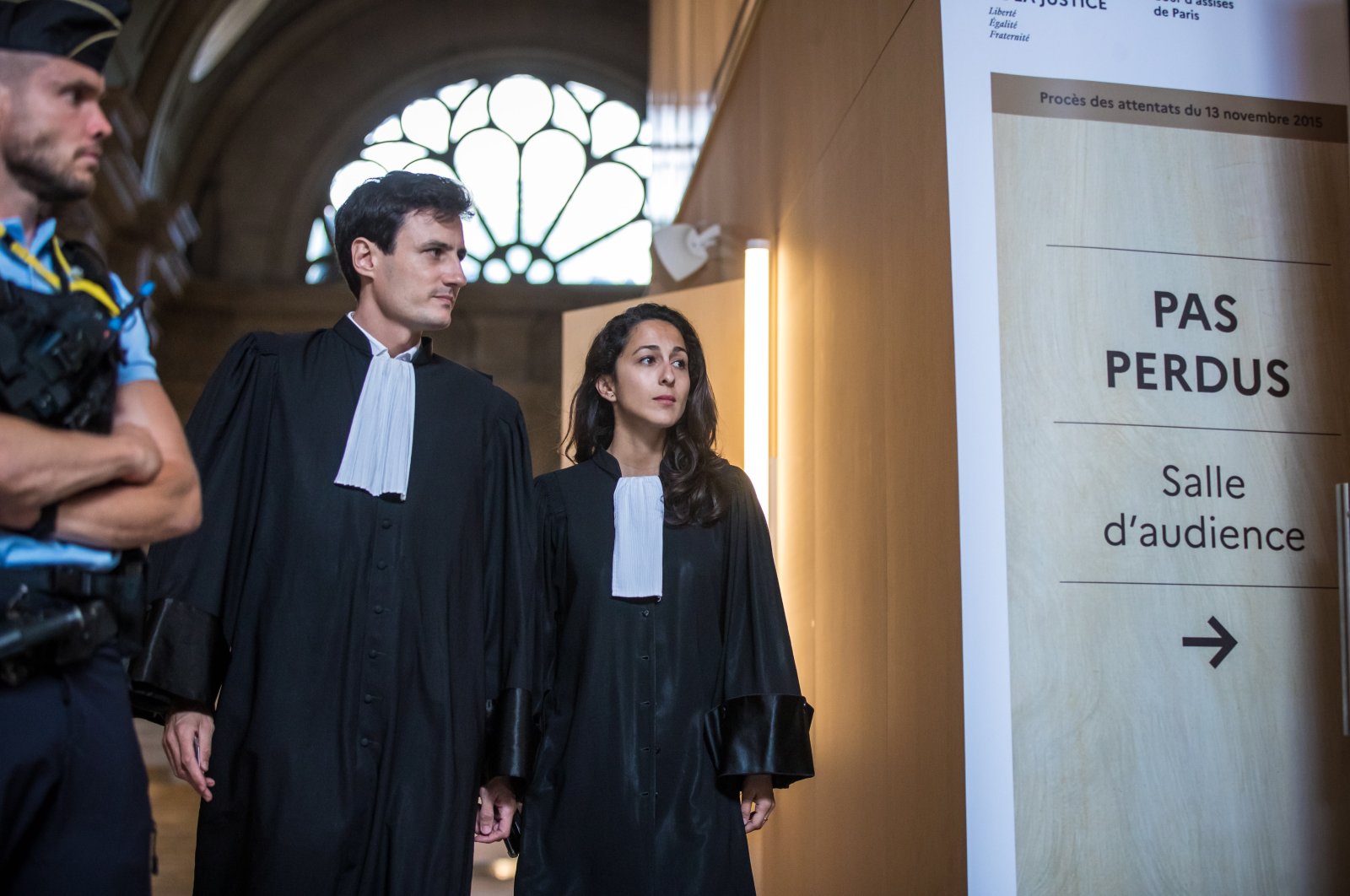 Salah Abdeslam&#039;s French lawyers Olivia Ronen (R) and Martin Vettes (L) arrive to enter the audience room on the day of the verdict&#039;s announcement of the trial for the 2015 Paris terrorist attacks, Paris, France, June 29, 2022. (EPA Photo)