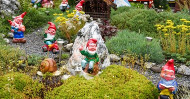 Real garden gnomes wear a pointed cap and engage in a nature-oriented or friendly activity. (Shutterstock) 