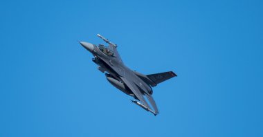 A U.S. F-16 fighter jet flies over the Eifel region near Spangdahlem, Germany, Feb. 23, 2022. (Reuters Photo)