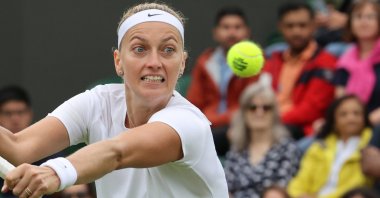 Petra Kvitova in action during her Wimbledon second-round match against Ana Bogdan, Wimbledon, Britain, June 30, 2022. (EPA Photo)