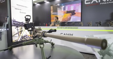 A CANiK M2 QCB heavy machine gun is showcased at SEDEC fair, Ankara, Turkey, June 30, 2022. (AA Photo)