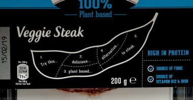 Veggie "steaks" in a supermarket in Hove, England, 2019. (Alamy Photo via Reuters)