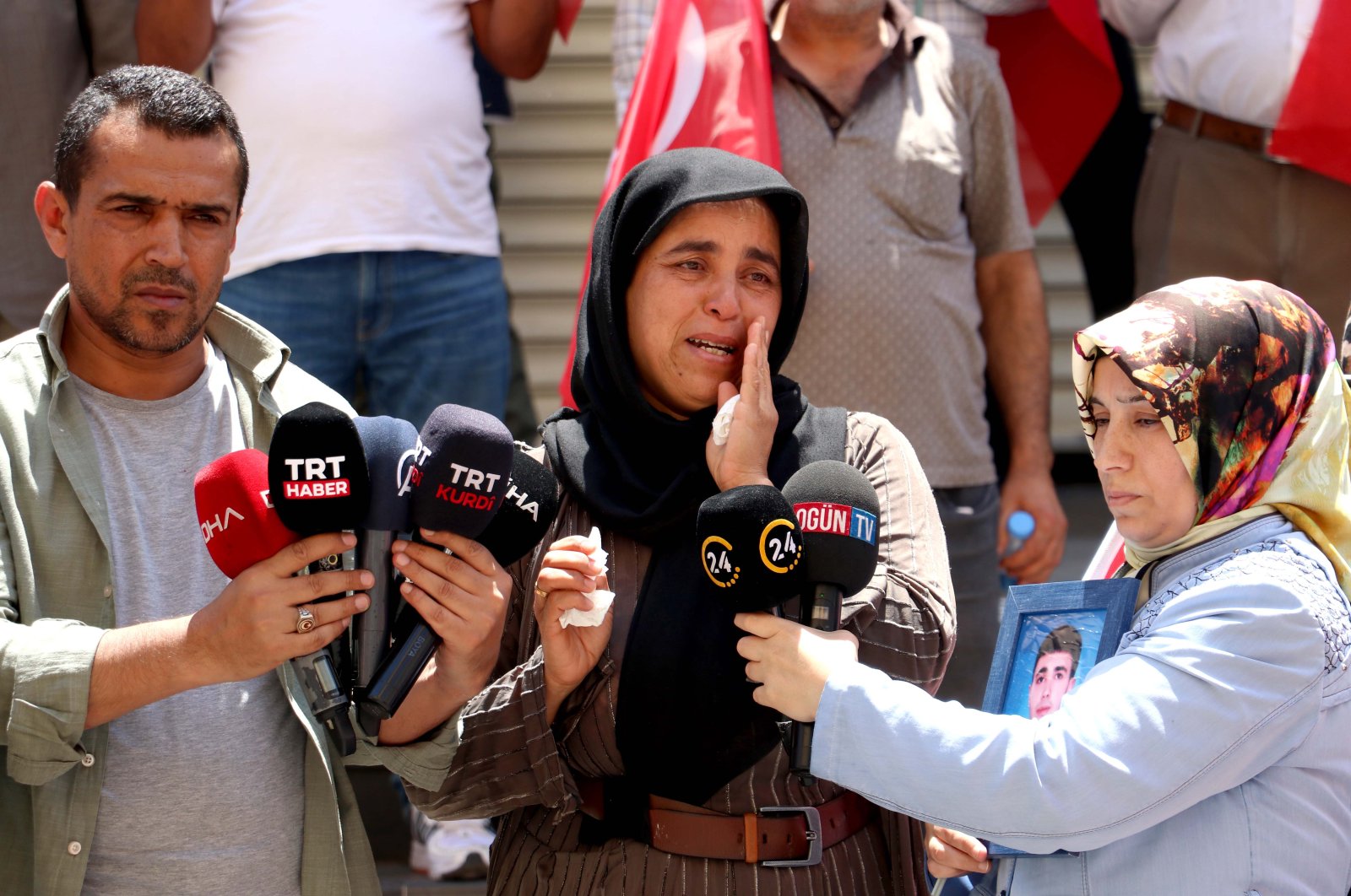 Abdulkadir and Zeliha Eslek join the anti-PKK protests in Diyarbakır province, Turkey, June 29, 2022 (AA Photo)  