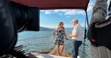 Peter Greenberg's interview with Leyla Yvonne Ergil for documentary "Hidden Turkey", Dalyan, Turkey. (Photo courtesy of Leyla Yvonne Ergil)