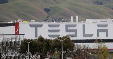 The view of Tesla vehicle factory in Fremont, California, U.S., March 18, 2020. (Reuters Photo)