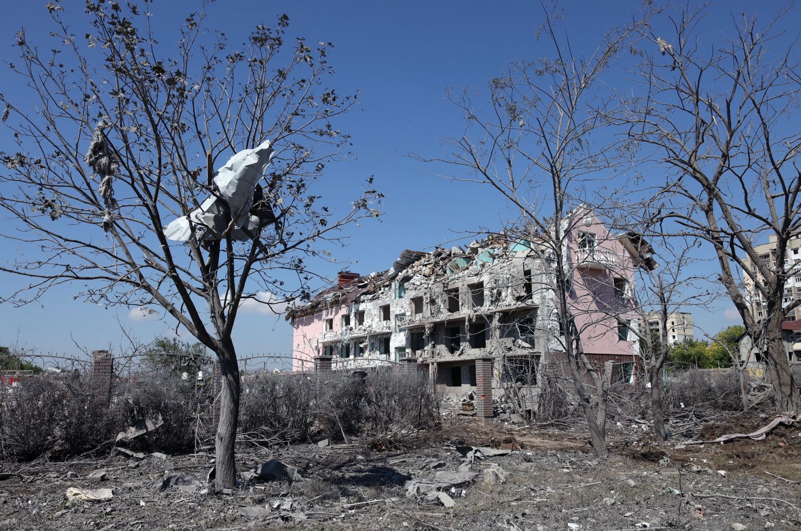 A general view of a destroyed building after being hit by a missile strike in the Ukrainian town of Serhiivka, near Odessa, Ukraine, July 1, 2022. (AFP Photo)