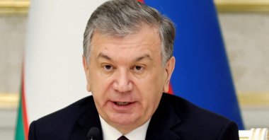 Uzbek President Shavkat Mirziyoyev attends a news conference with his Kazakh counterpart Kassym-Jomart Tokayev, Tashkent, Uzbekistan, April 15, 2019. (Reuters Photo)
