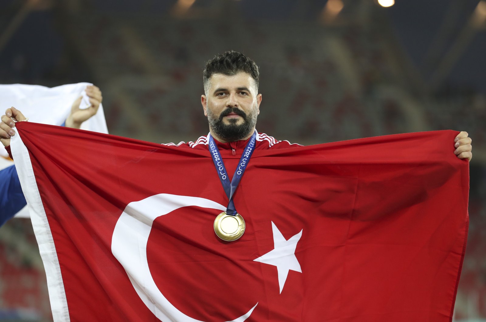 National athlete Özkan Baltacı won the gold medal in the men&#039;s hammer throw at the 19th Mediterranean Games held in Algeria, July 7, 2022, Oran, Algeria. (AA Photo)
