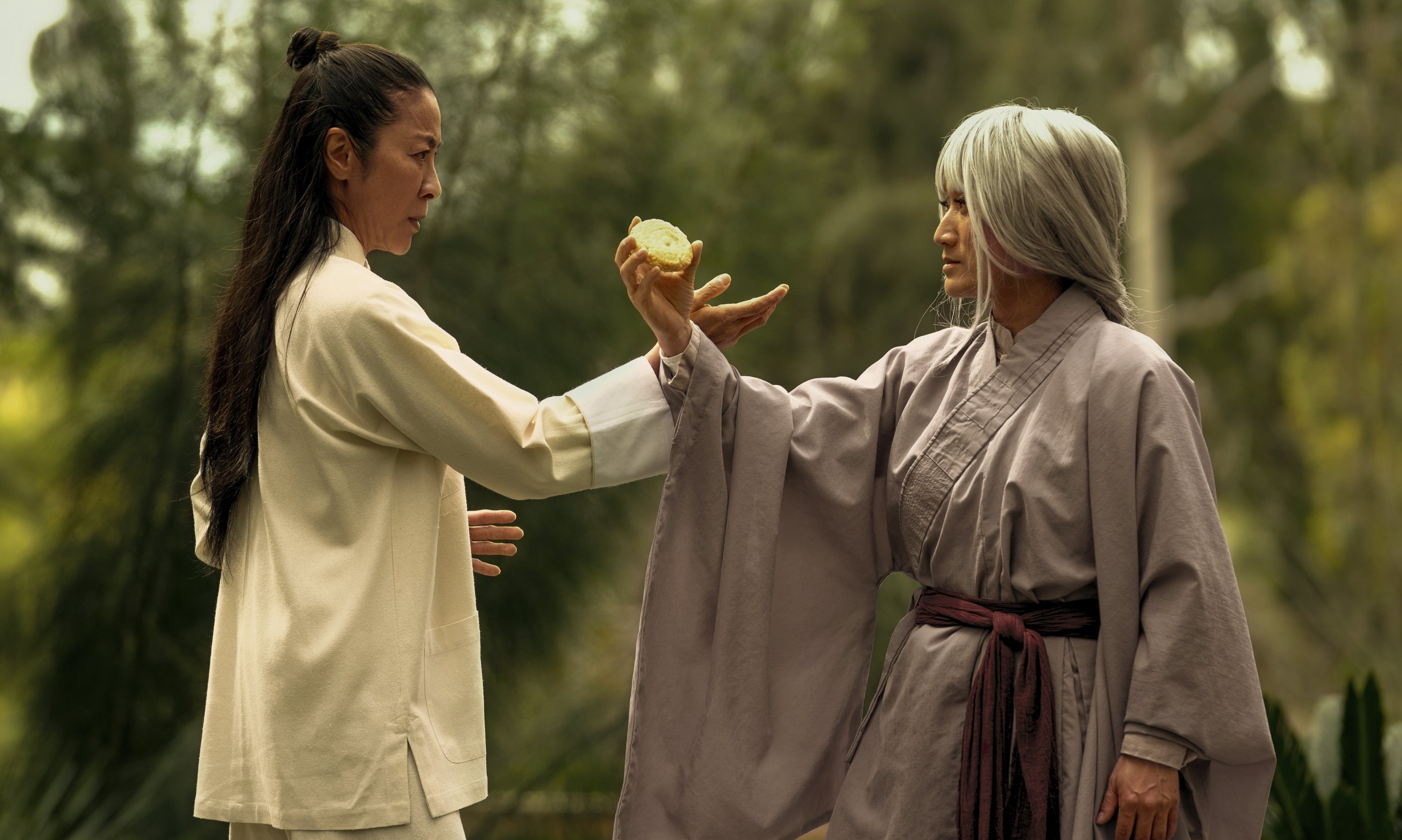 This image posted by A24 shows Michelle Yeoh (left) and Jing Li in a scene from the film 