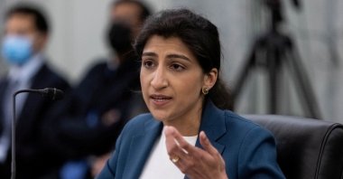 Lina Khan, a nominee for commissioner of the Federal Trade Commission, speaks during a Senate Committee on Commerce, Science, and Transportation confirmation hearing on Capitol Hill in Washington, D.C., U.S., April 21, 2021. (Reuters Photo)