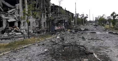 In this photo provided by the Luhansk region military administration, damaged residential buildings are seen in Lysychansk, Luhansk region, Ukraine, July 3, 2022. (AP Photo)