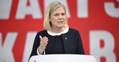Sweden's Prime Minister Magdalena Andersson speaks during a press conference, Visby, Sweden, July 3, 2022. (EPA Photo)