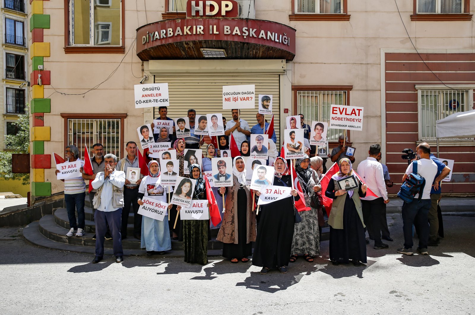 Families protest in front of the Peoples&#039; Democratic Party (HDP) office in Diyarbakır, southeastern Turkey, July 2, 2022. (AA Photo)