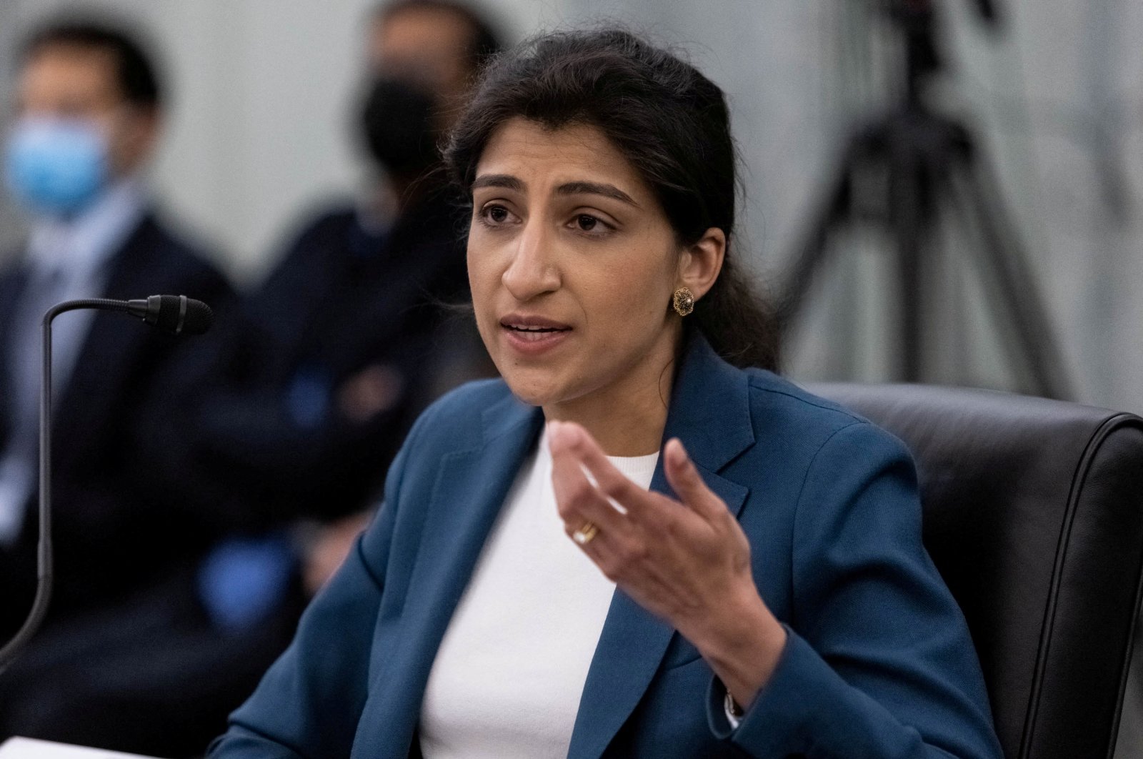 Lina Khan, a nominee for commissioner of the Federal Trade Commission, speaks during a Senate Committee on Commerce, Science, and Transportation confirmation hearing on Capitol Hill in Washington, D.C., U.S., April 21, 2021. (Reuters Photo)