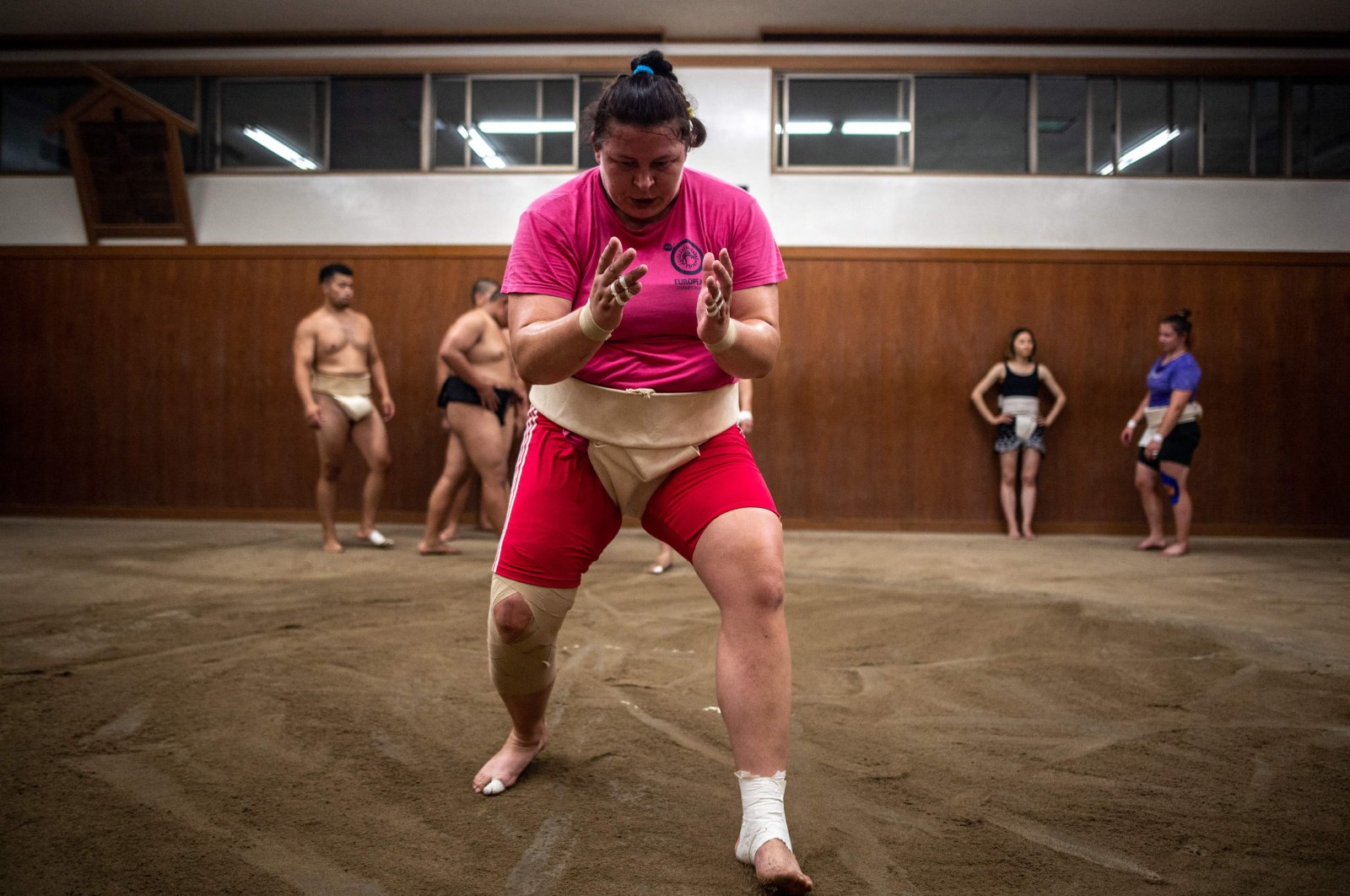 Ukrainian sumo wrestler Ivanna Berezovska attends a training session, in Soka, Japan, July 3, 2022. (AFP PHOTO)