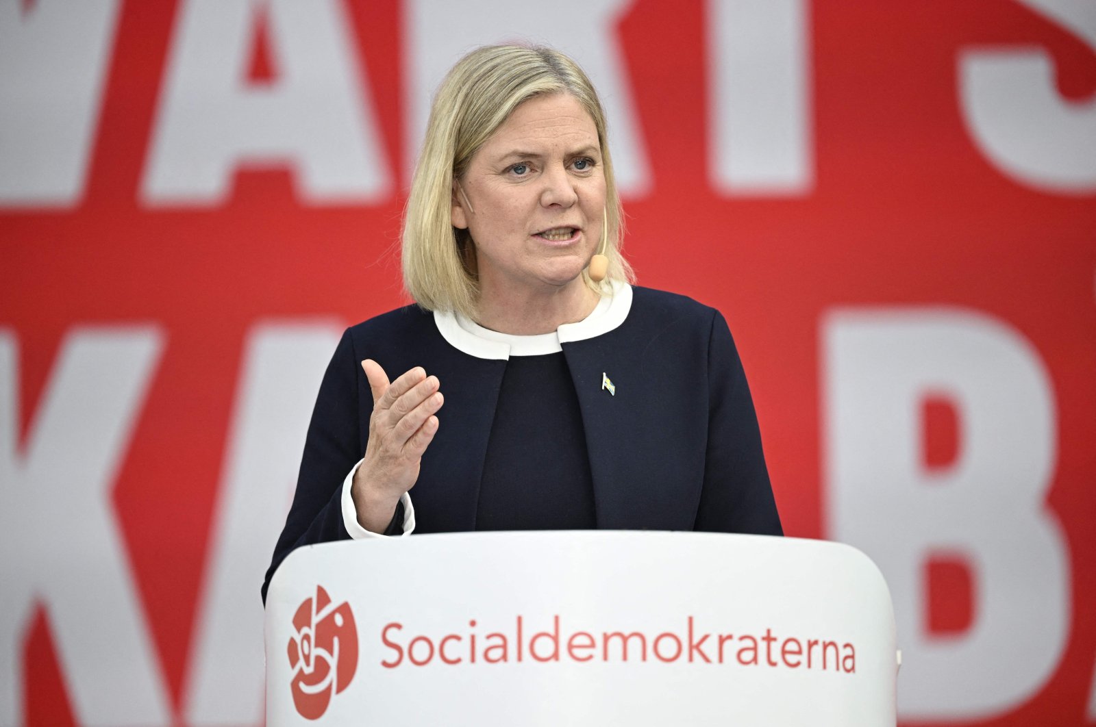 Sweden&#039;s Prime Minister Magdalena Andersson speaks during a press conference, Visby, Sweden, July 3, 2022. (EPA Photo)