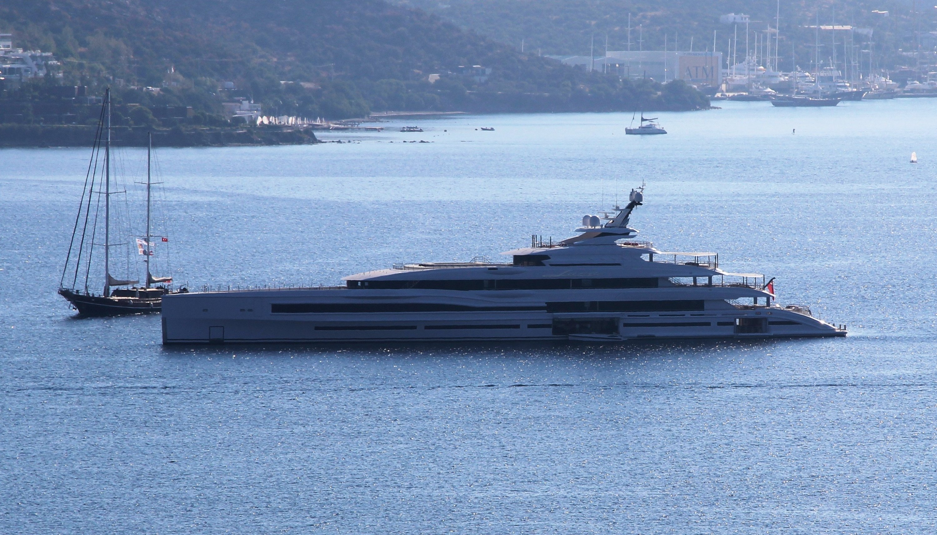 The 107-meter (350-foot) 'Lana' luxury yacht Bodrum, Muğla, Turkey, Nov. 25, 2021. (IHA Photo)