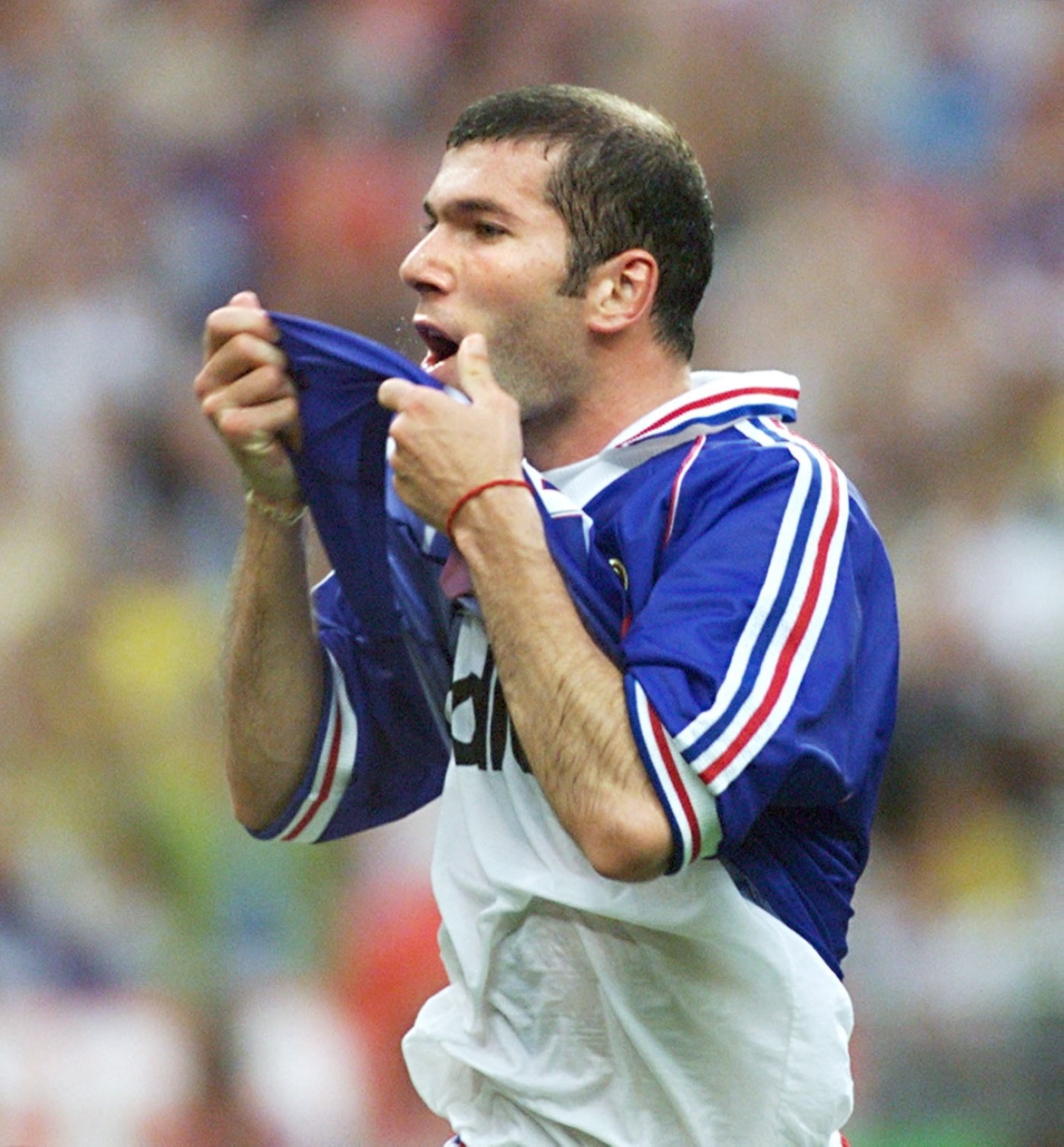 French Zinedine Zidane celebrates after scoring the second goal for his team during the 1998 World Cup final match between Brazil and France at the Stade de France in Saint-Denis, France, July 12, 1998. (AFP Photo)