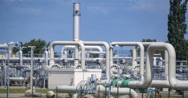 Pipe systems and shut-off devices at the gas receiving station of the Nord Stream 1 Baltic Sea pipeline and the transfer station of the OPAL long-distance gas pipeline in Lubmin, Germany, June 21, 2022. (AP Photo)