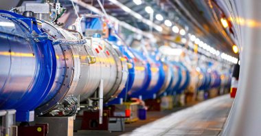 Some of the 1232 dipole magnets that bend the path of accelerated protons in the Large Hadron Collider at CERN, during maintenance works in Cessy, France, near Geneva, Feb. 6, 2020. (AFP Photo)