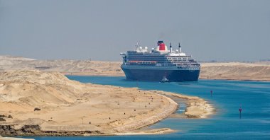 The Queen Mary 2 cruise ship sails northbound on the new section of Egypt&#039;s Suez Canal in this undated photo. (Alamy Photo via Reuters)