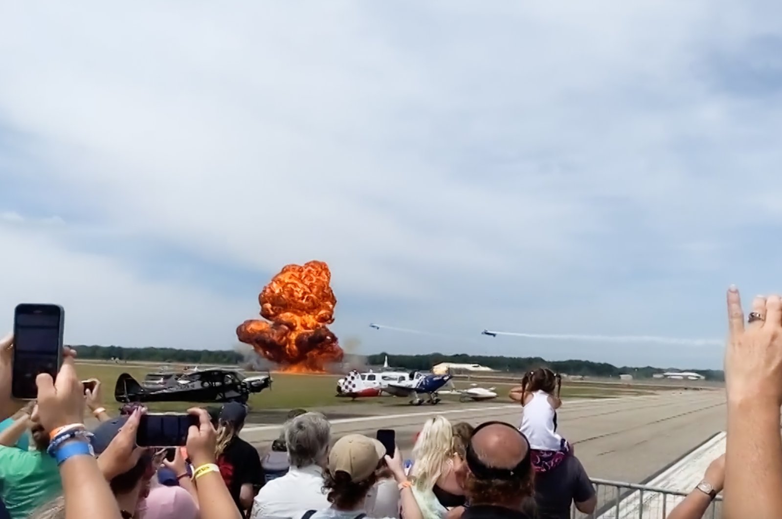A still shot taken from Reuters&#039; video showing jet truck&#039;s explosion moment at the Battle Creek Field of Flight Air Show, causing the driver Chris Darnell&#039;s death, Michigan, U.S., July 2, 2022. 