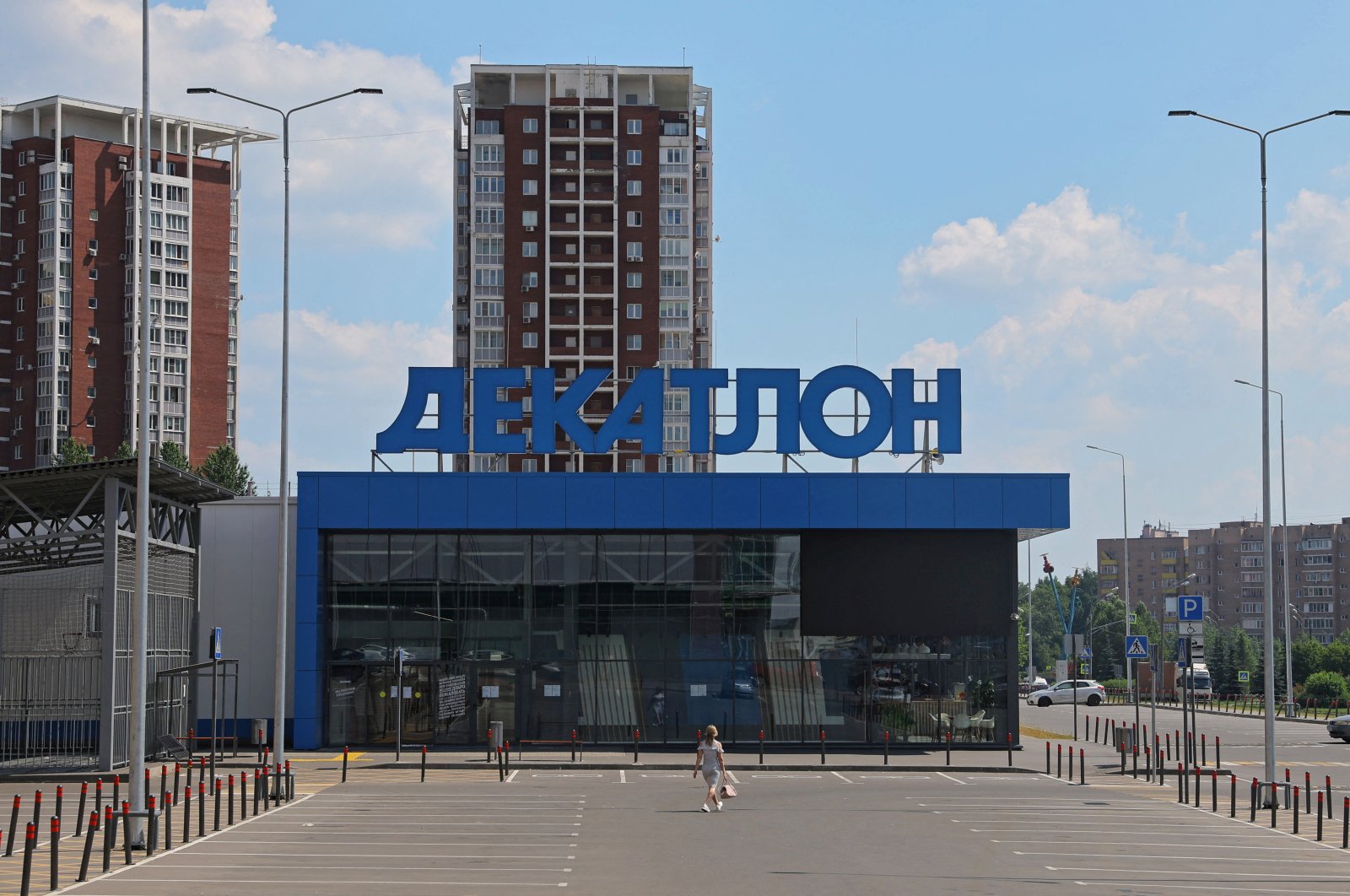 The logo of the Decathlon sporting goods retailer is seen on a closed store in Mytishchi outside Moscow, Russia, June 27, 2022. (Reuters Photo)